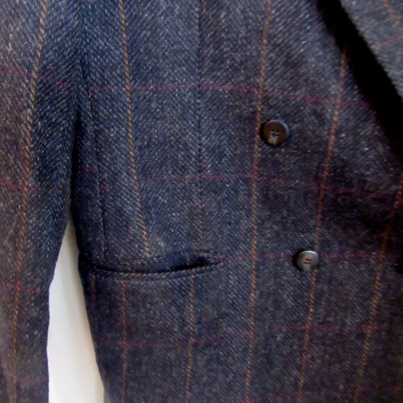 Vintage Cricketeer Dark Gray Wool Double Breasted Tweed Jacket 42 Short K114 - Picture 3 of 10